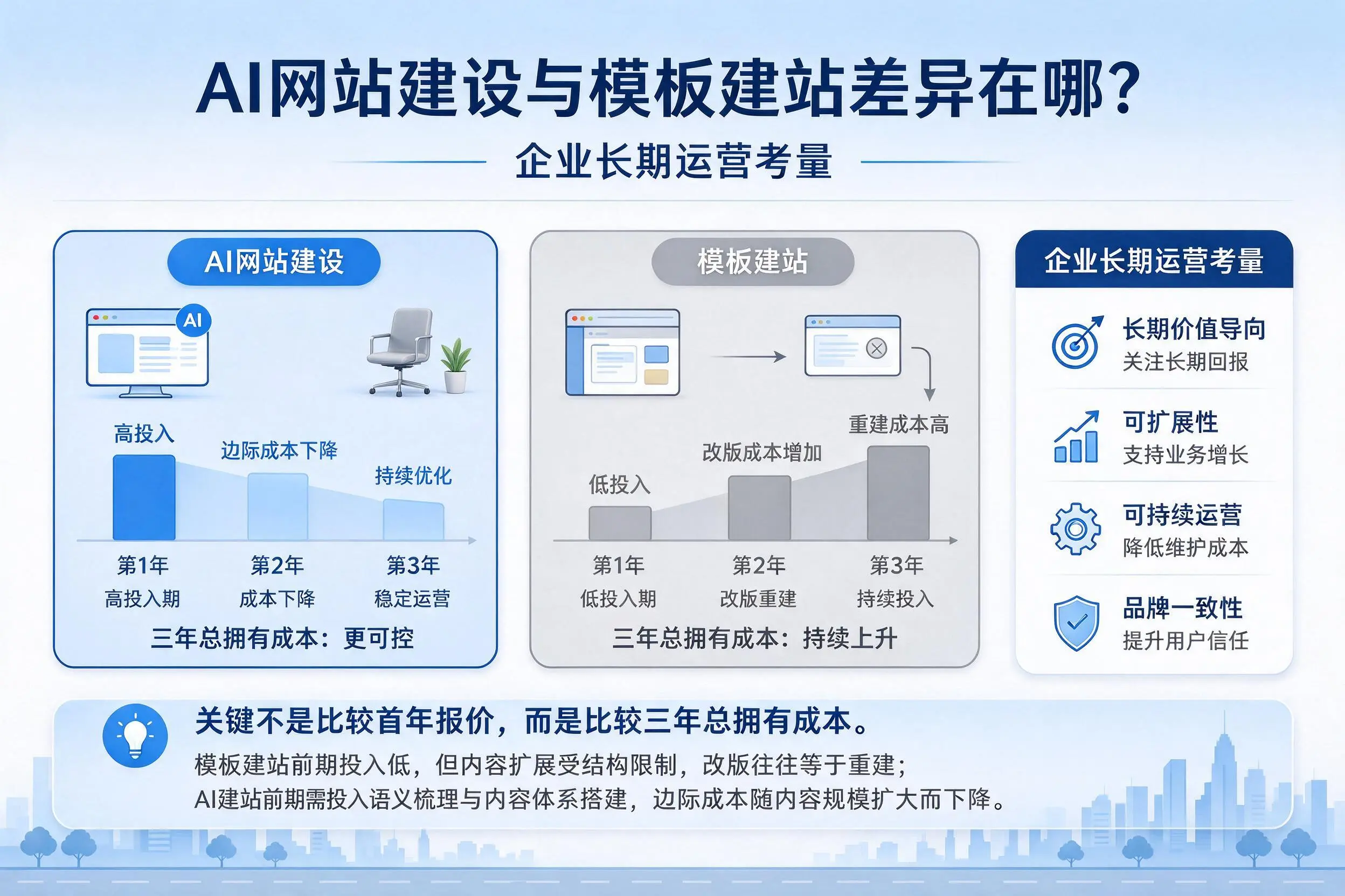 AI网站建设与模板建站差异在哪？商洛企业长期运营考量